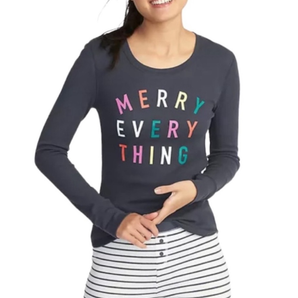 Old Navy Merry Everything Gray Thermal Top/Shirt